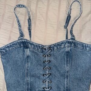Denim Lace-Up Crop Top